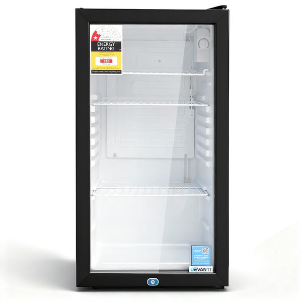  78L Bar Fridge Glass Door Mini Fridge Countertop Cooler Black King