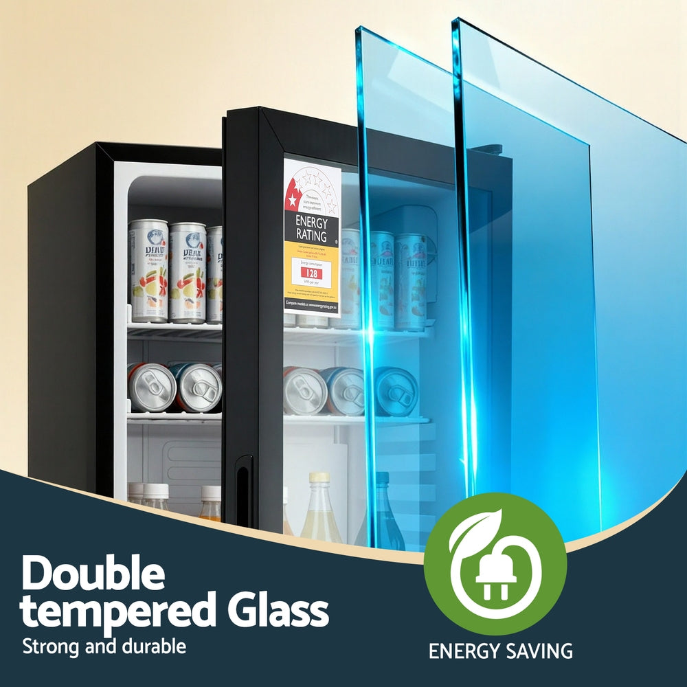 78L Bar Fridge Glass Door Mini Fridge Countertop Cooler Black King