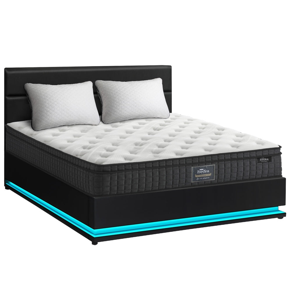 Bed Frame with Mattress Double Size LED Gas Lift Black & Grey LAYZ