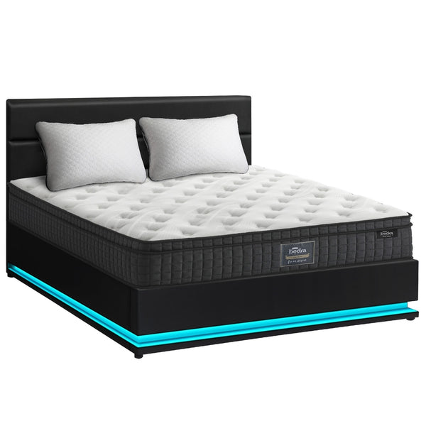  Bed Frame with Mattress Double Size LED Gas Lift Black & Grey LAYZ