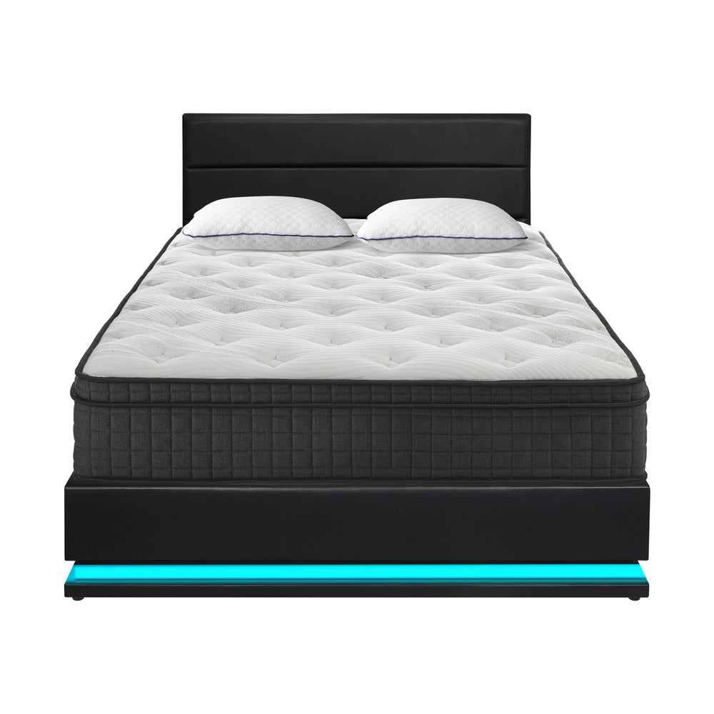 Bed Frame with Mattress Double Size LED Gas Lift Black & Grey LAYZ