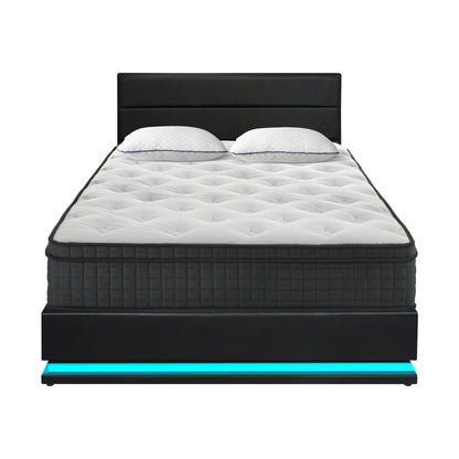 Bed Frame with Mattress Double Size LED Gas Lift Black & Grey LAYZ