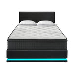 Bed Frame with Mattress Double Size LED Gas Lift Black & Grey LAYZ