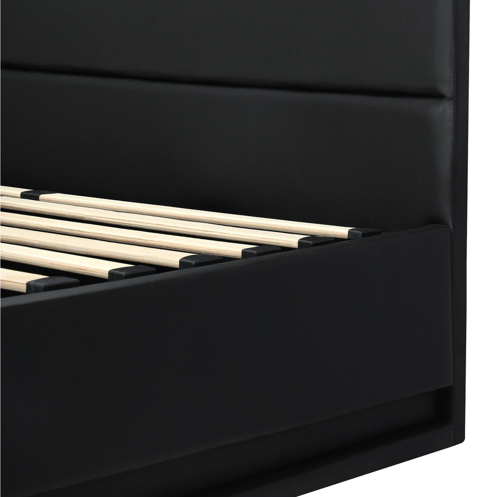 Bed Frame with Mattress Double Size LED Gas Lift Black & Grey LAYZ