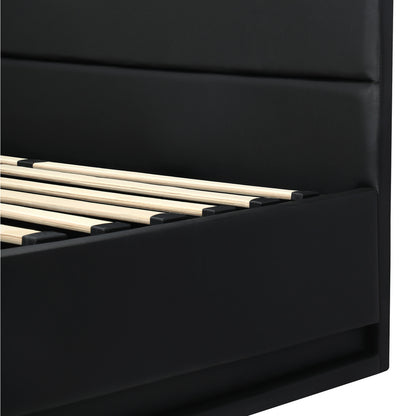 Bed Frame with Mattress Double Size LED Gas Lift Black & Grey LAYZ