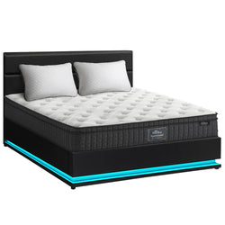 Bed Frame with Mattress King & Queen Size LED Gas Lift Black LAYZ