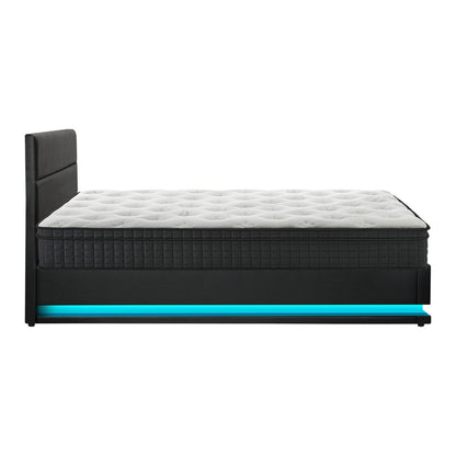 Bed Frame with Mattress King & Queen Size LED Gas Lift Black LAYZ