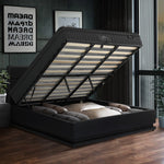 Bed Frame with Mattress King & Queen Size LED Gas Lift Black LAYZ