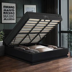 Bed Frame with Mattress King & Queen Size LED Gas Lift Black LAYZ
