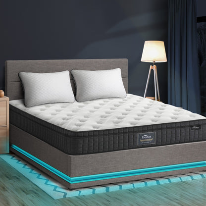 Bed Frame with Mattress Double Size LED Gas Lift Black & Grey LAYZ