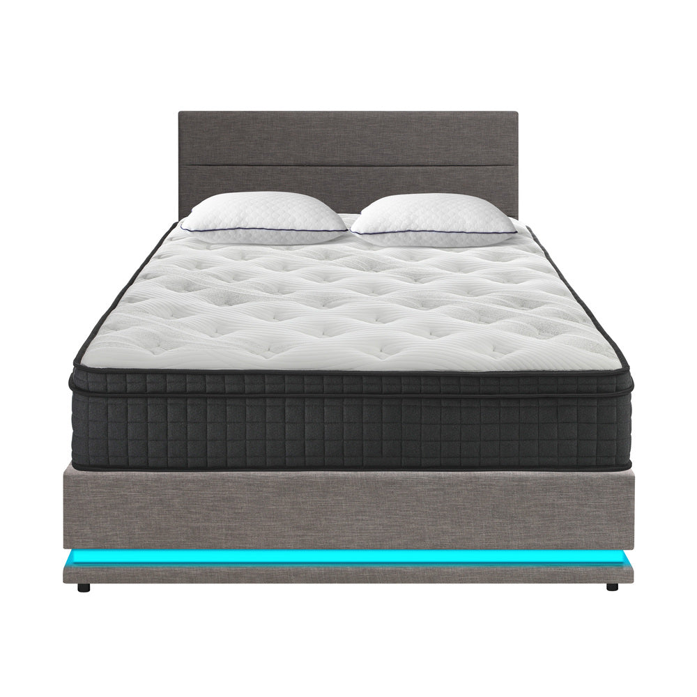 Bed Frame with Mattress Double Size LED Gas Lift Black & Grey LAYZ