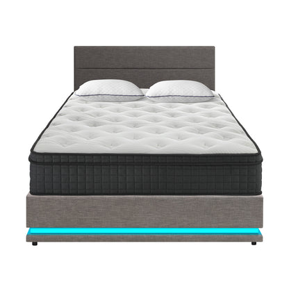 Bed Frame with Mattress Double Size LED Gas Lift Black & Grey LAYZ