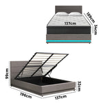 Bed Frame with Mattress Double Size LED Gas Lift Black & Grey LAYZ