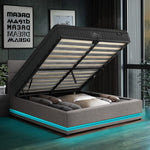 Bed Frame with Mattress Double Size LED Gas Lift Black & Grey LAYZ