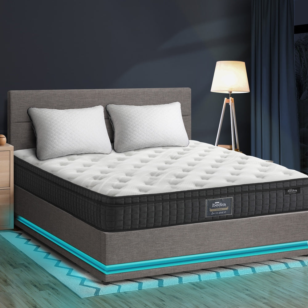 Bed Frame with Mattress Queen Size LED Gas Lift Grey 