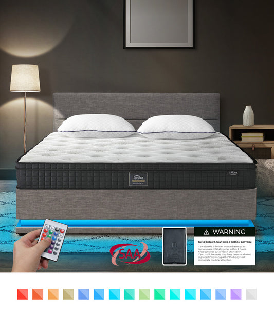 Bed Frame with Mattress Queen Size LED Gas Lift Grey 