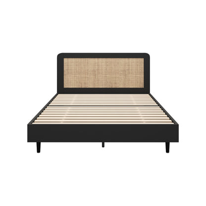 Bed Frame Double/King/Queen Size Real Rattan Headboard Black
