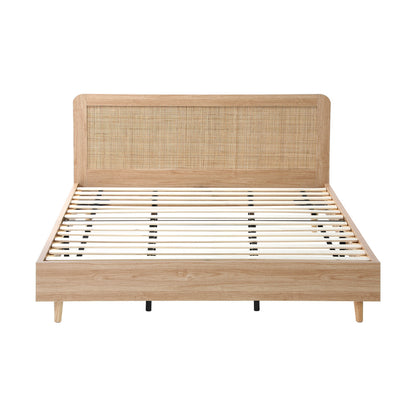 Bed Frame Wooden Bed Frame Rattan Headboard