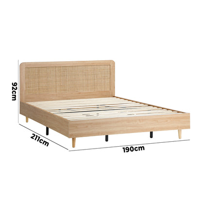 Bed Frame Wooden Bed Frame Rattan Headboard