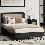 Bed Frame King Single Real Rattan Headboard Black