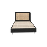 Bed Frame Single Size Real Rattan Headboard Black