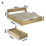 King Bed Frame with Charging Ports 2 Drawers Natural/White