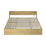 King size Bed Frame with Charging Ports 2 Drawers Natural