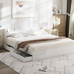 King Bed Frame with Charging Ports 2 Drawers Natural/White