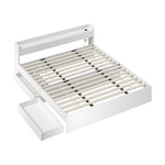 King Bed Frame with Charging Ports 2 Drawers Natural/White