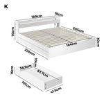 King Bed Frame with Charging Ports 2 Drawers Natural/White