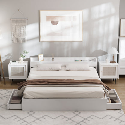Single Queen King & Double Bed Frame with USB Charging Ports & 2 Storage Drawers Bedroom Furniture