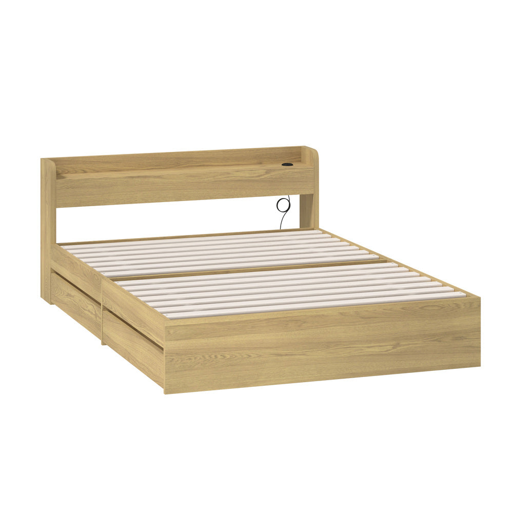 Double/Queen/King Wooden Bed Frame With Charging Ports And 2 Drawers Bedroom Furniture