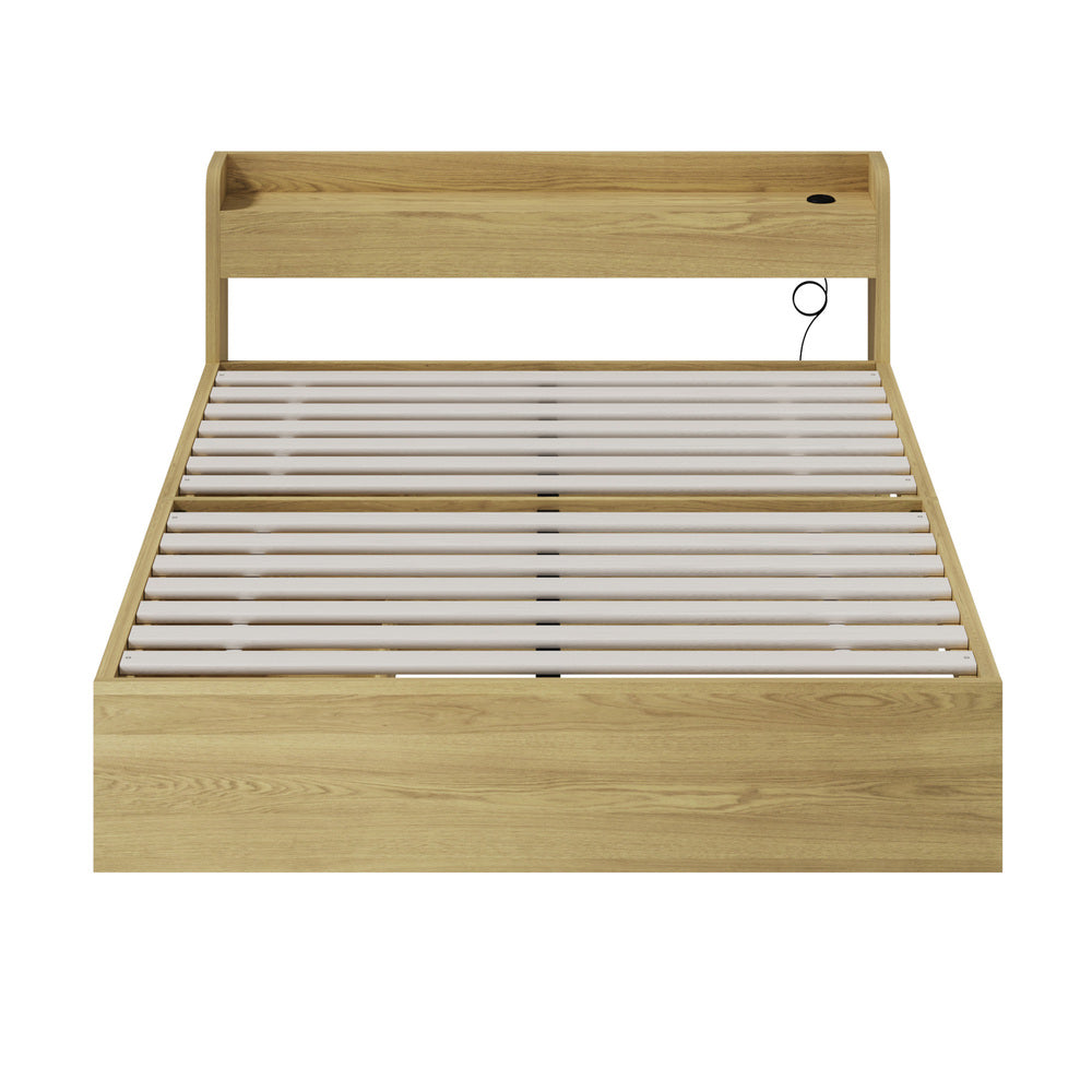 Double/Queen/King Wooden Bed Frame With Charging Ports And 2 Drawers Bedroom Furniture