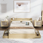 Double/Queen/King Wooden Bed Frame With Charging Ports And 2 Drawers Bedroom Furniture