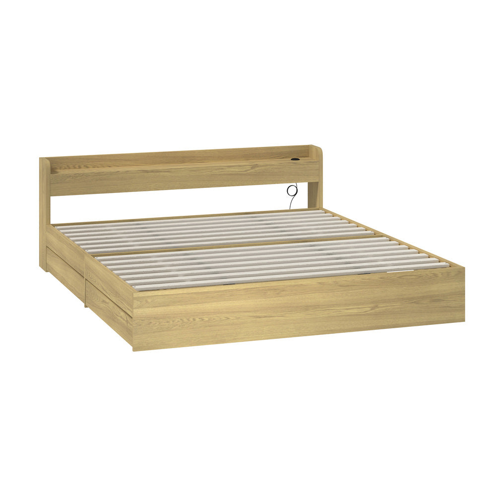Double/Queen/King Wooden Bed Frame With Charging Ports And 2 Drawers Bedroom Furniture