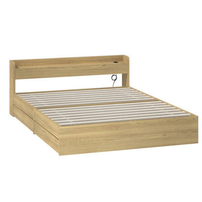 Double/Queen/King Wooden Bed Frame With Charging Ports And 2 Drawers Bedroom Furniture