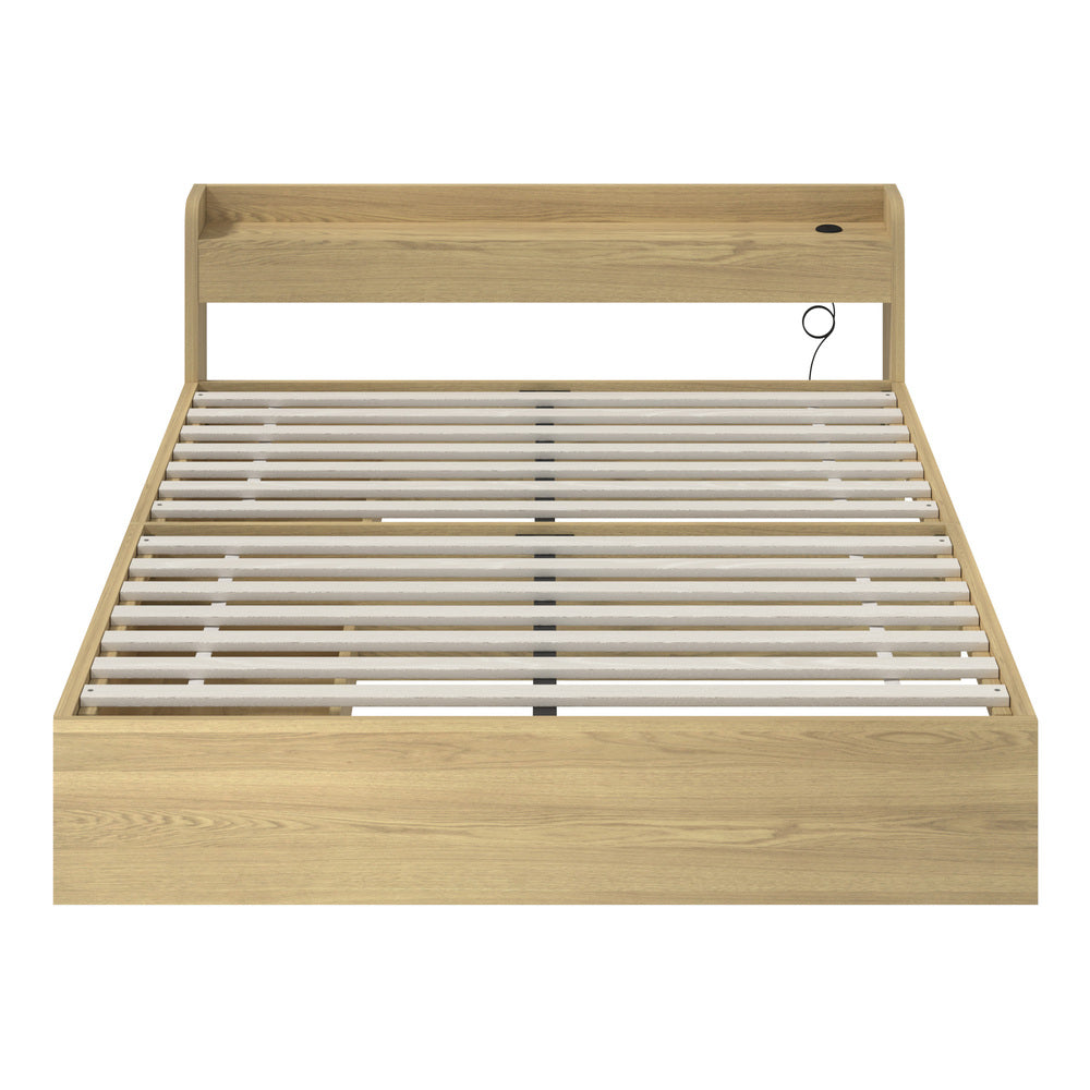 Double/Queen/King Wooden Bed Frame With Charging Ports And 2 Drawers Bedroom Furniture