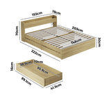 Double/Queen/King Wooden Bed Frame With Charging Ports And 2 Drawers Bedroom Furniture