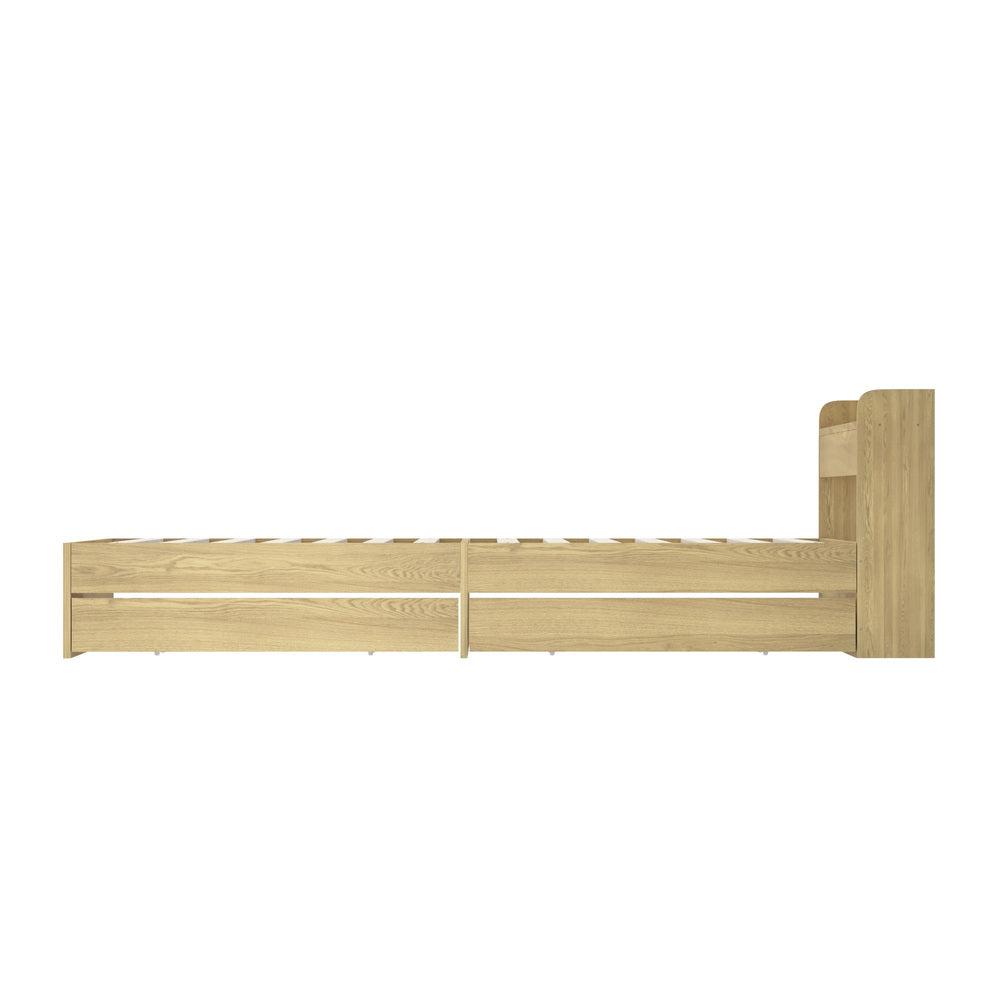 Double/Queen/King Wooden Bed Frame With Charging Ports And 2 Drawers Bedroom Furniture