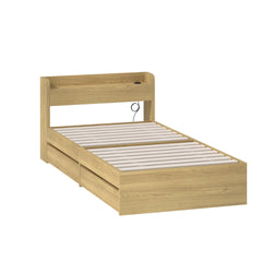 Single Wooden Bed Frame With Charging Ports And 2 Drawers Bedroom Furniture