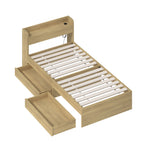Single Wooden Bed Frame With Charging Ports And 2 Drawers Bedroom Furniture