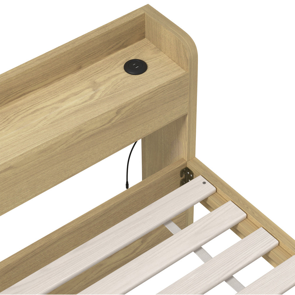 Single Wooden Bed Frame With Charging Ports And 2 Drawers Bedroom Furniture