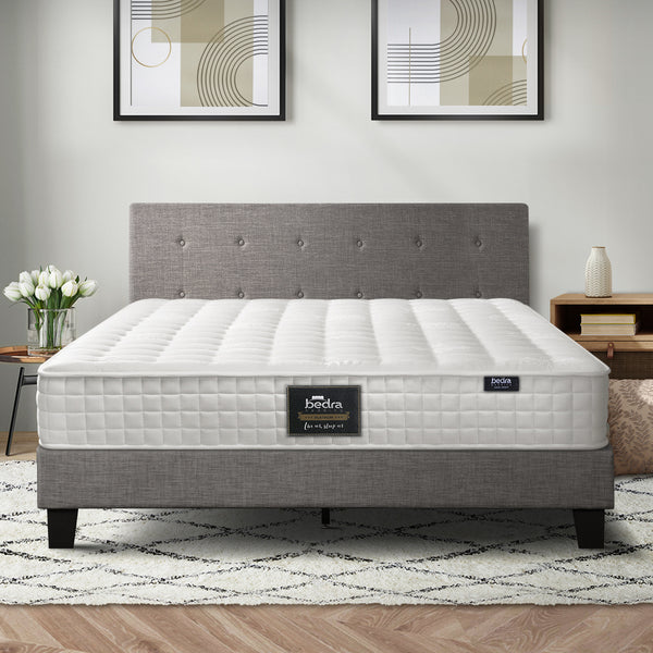  King Size Wooden Bed Frame Platform Base with Bonnell Spring Mattress Grey