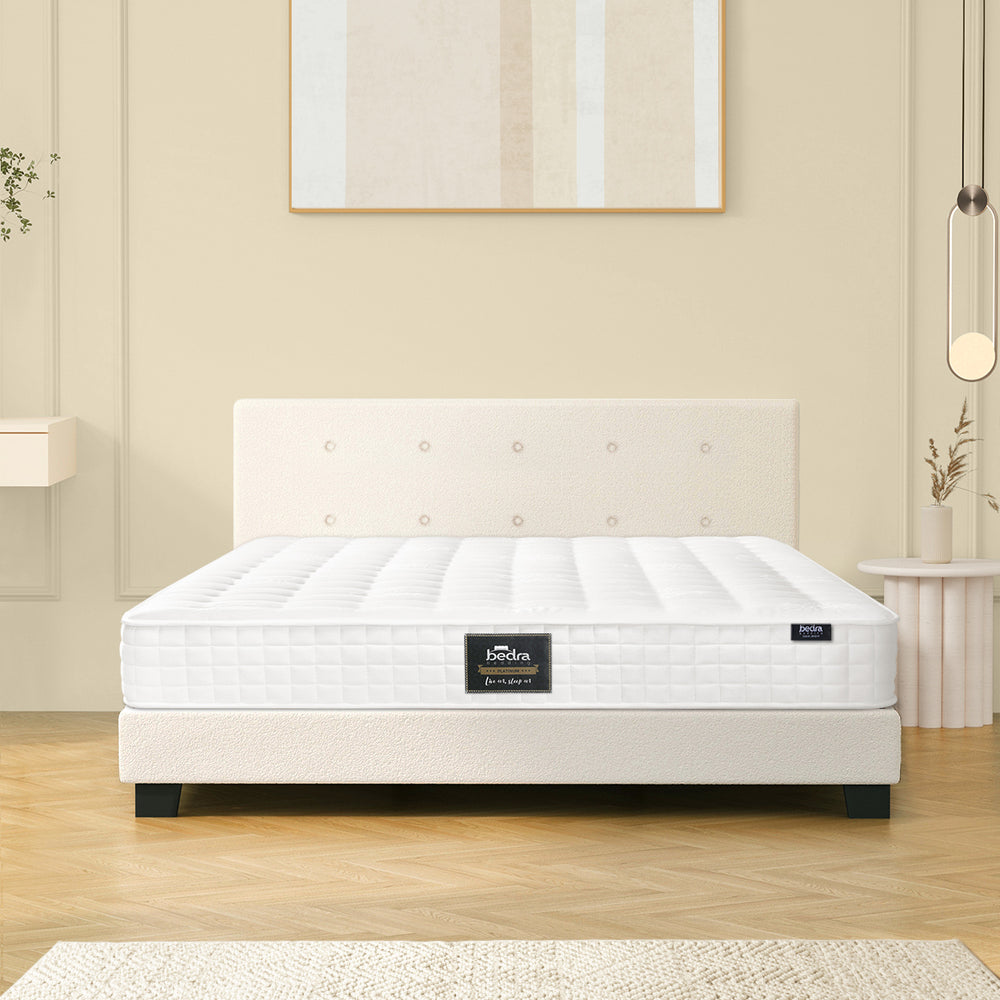 King Wooden Bed Frame Platform with Mattress White