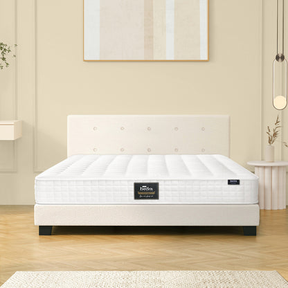 King Wooden Bed Frame Platform with Mattress White