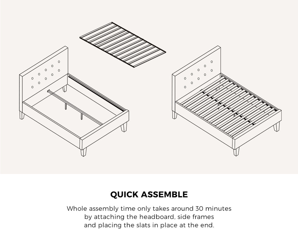 King Wooden Bed Frame Platform with Mattress White