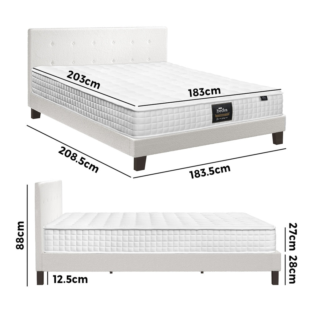 King Wooden Bed Frame Platform with Mattress White