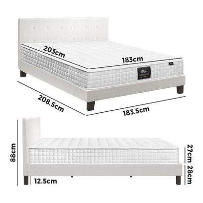 King Wooden Bed Frame Platform with Mattress White