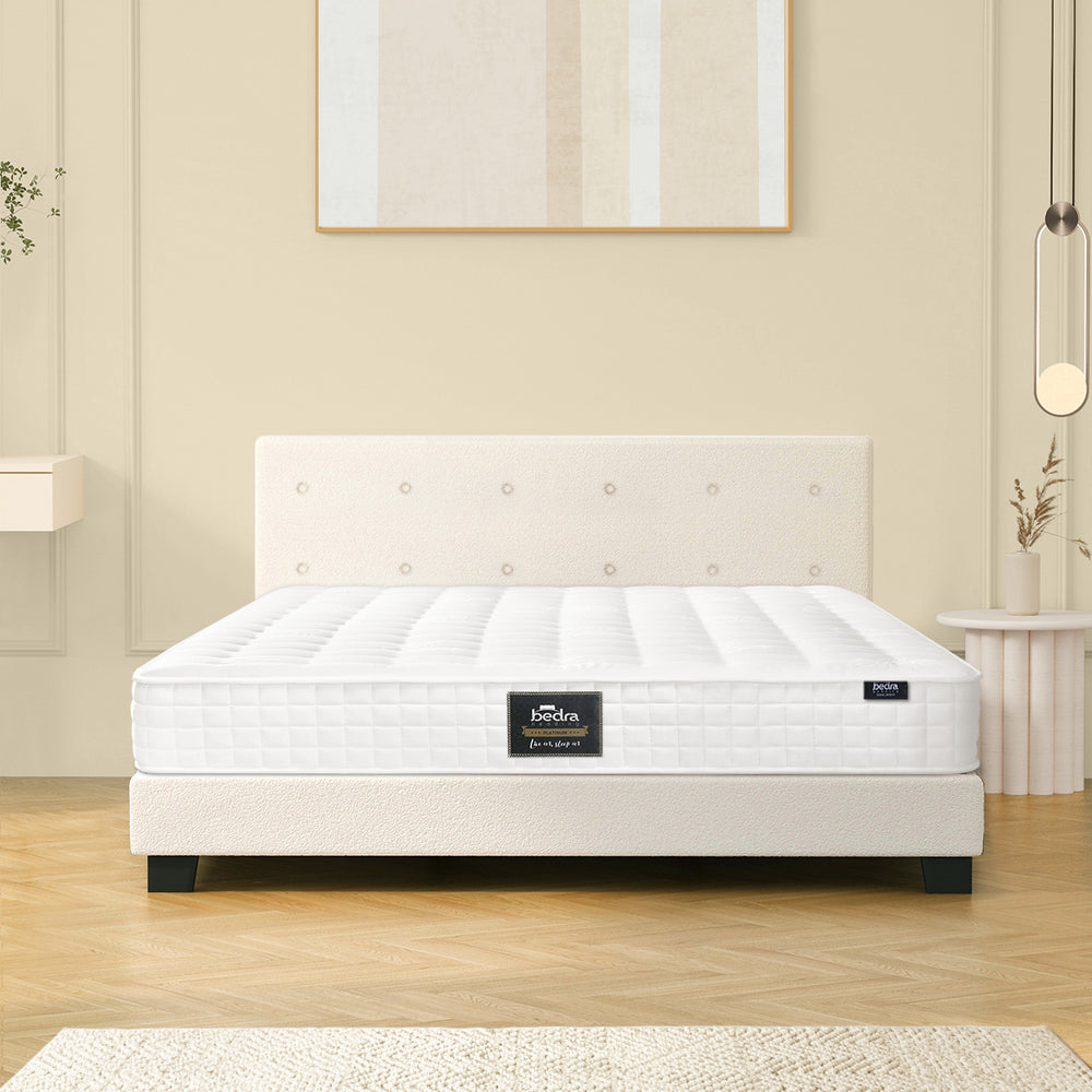 King Wooden Bed Frame Platform with Mattress White