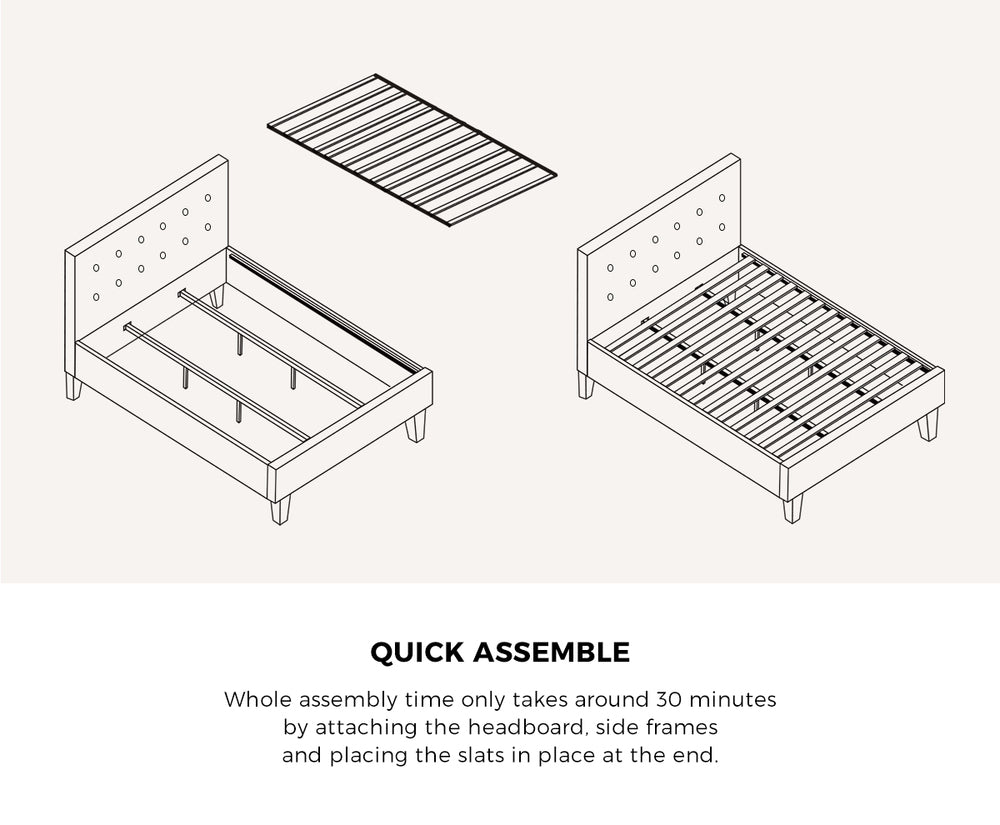 King Wooden Bed Frame Platform with Mattress White